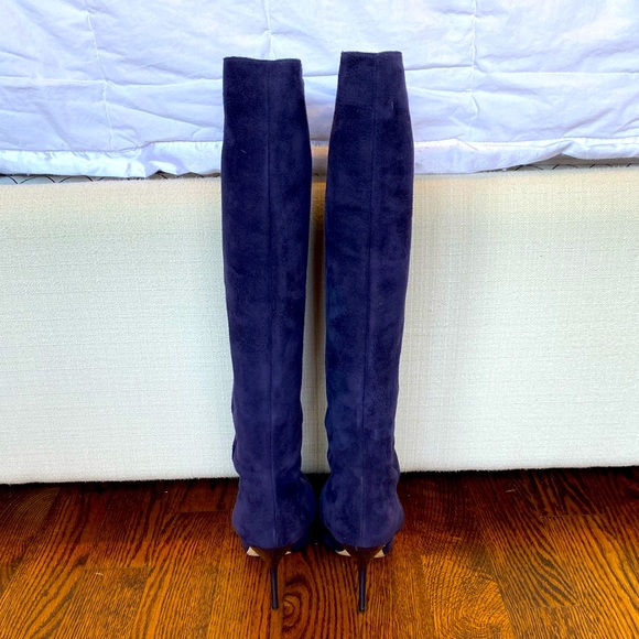 Jimmy Choo Blue Suede Knee-High Boots - Picture 4 of 7